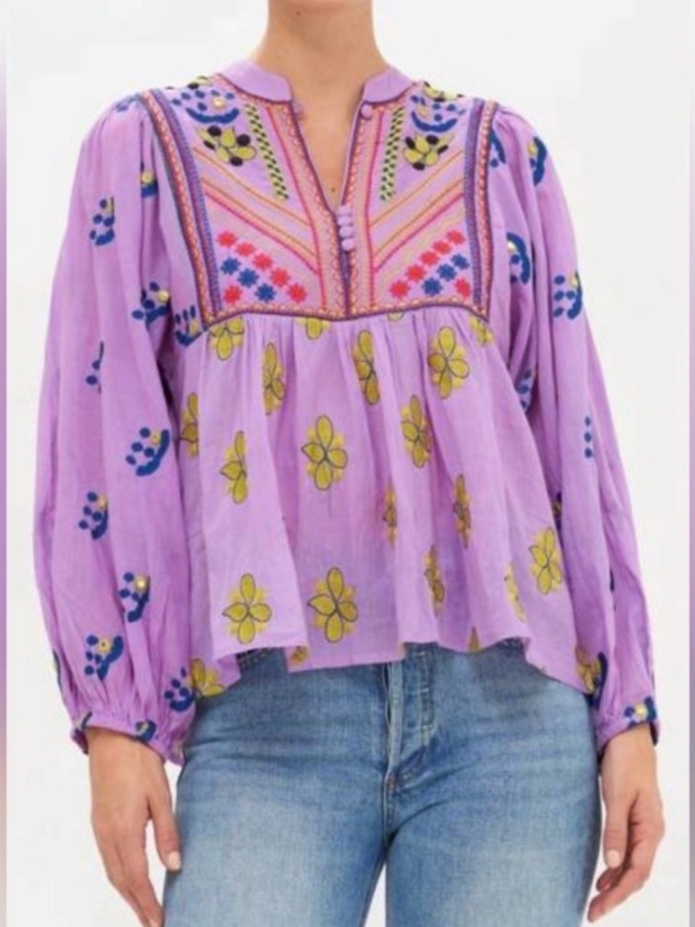 Oliphant Mandarin Balloon Sleeve Top Size XL